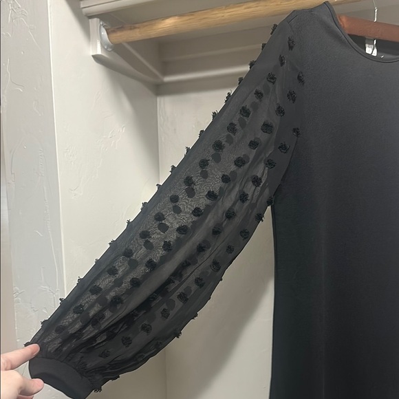 Black Ribbed Asymmetrical Sheath Dress - Picture 6 of 6